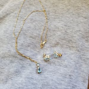 Gold and light blue gem necklace and earrings